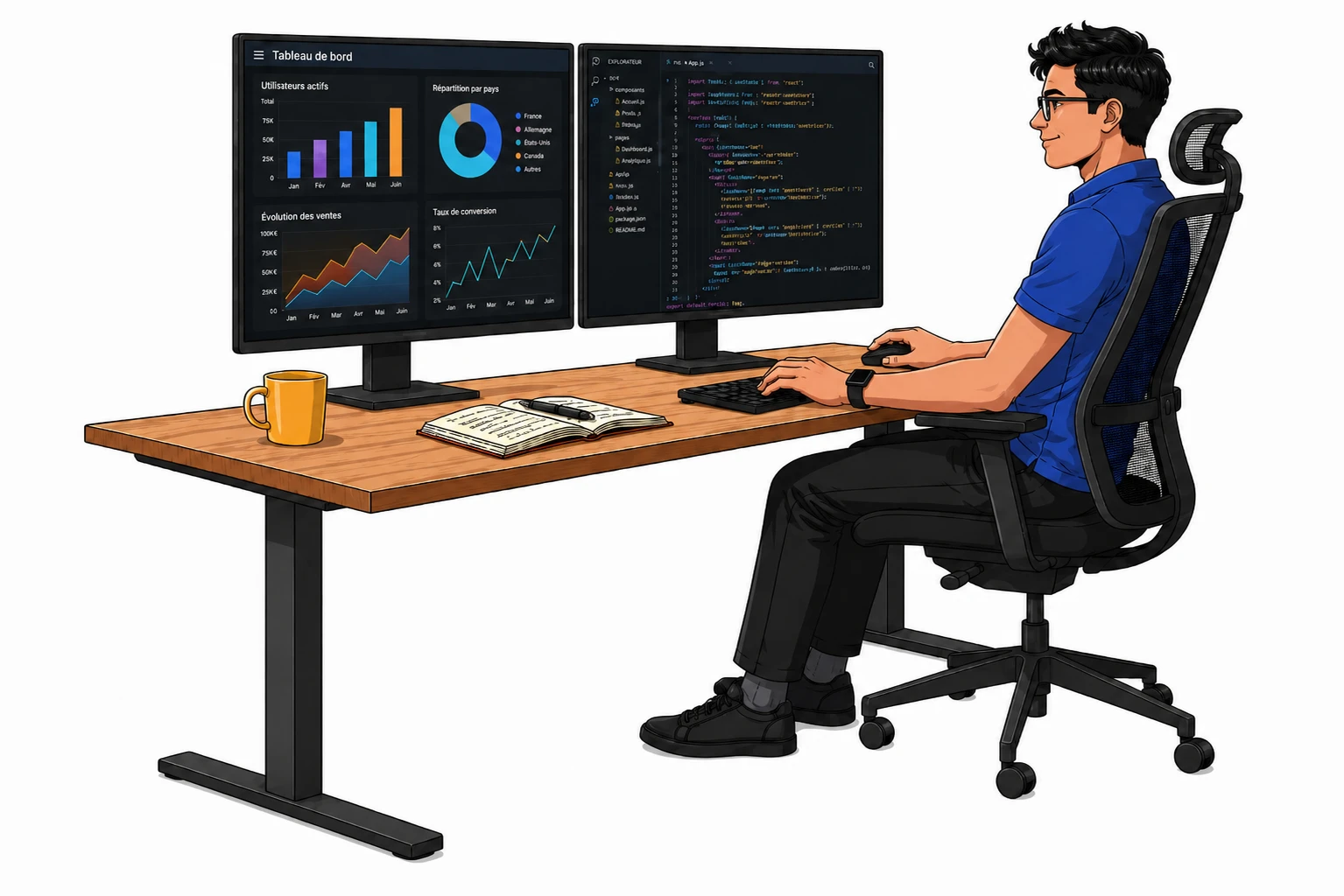 Développeur Extra Dev au travail à son bureau